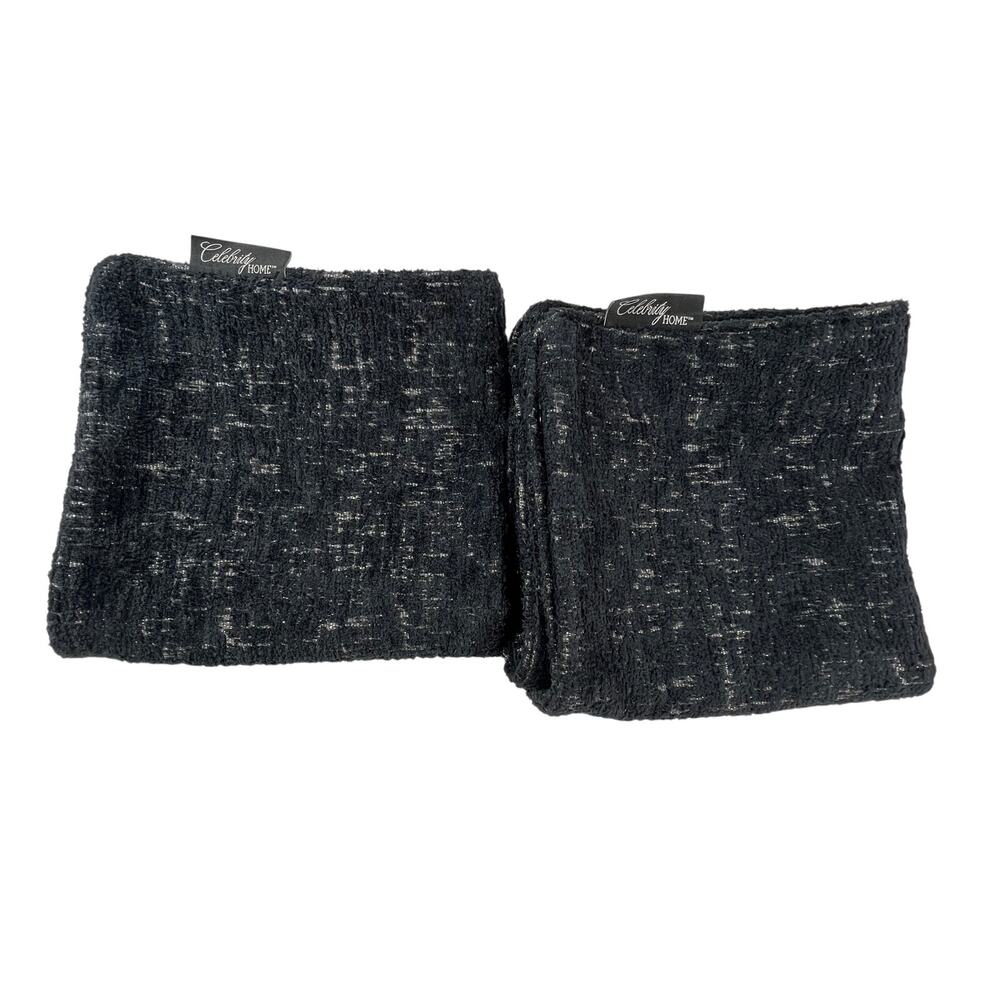 CELEBRITY HOME Black Metallic Textured Throw Pillow Covers Set of 2 Square